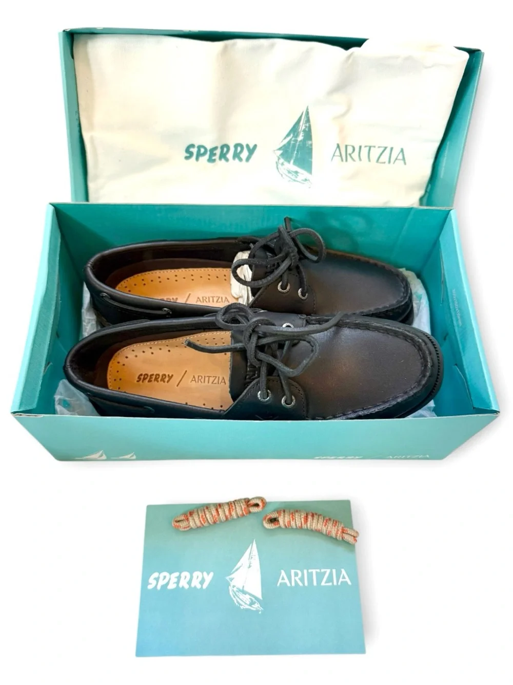 New! Sperry x Aritzia Slim Boat Shoe Black Size 7